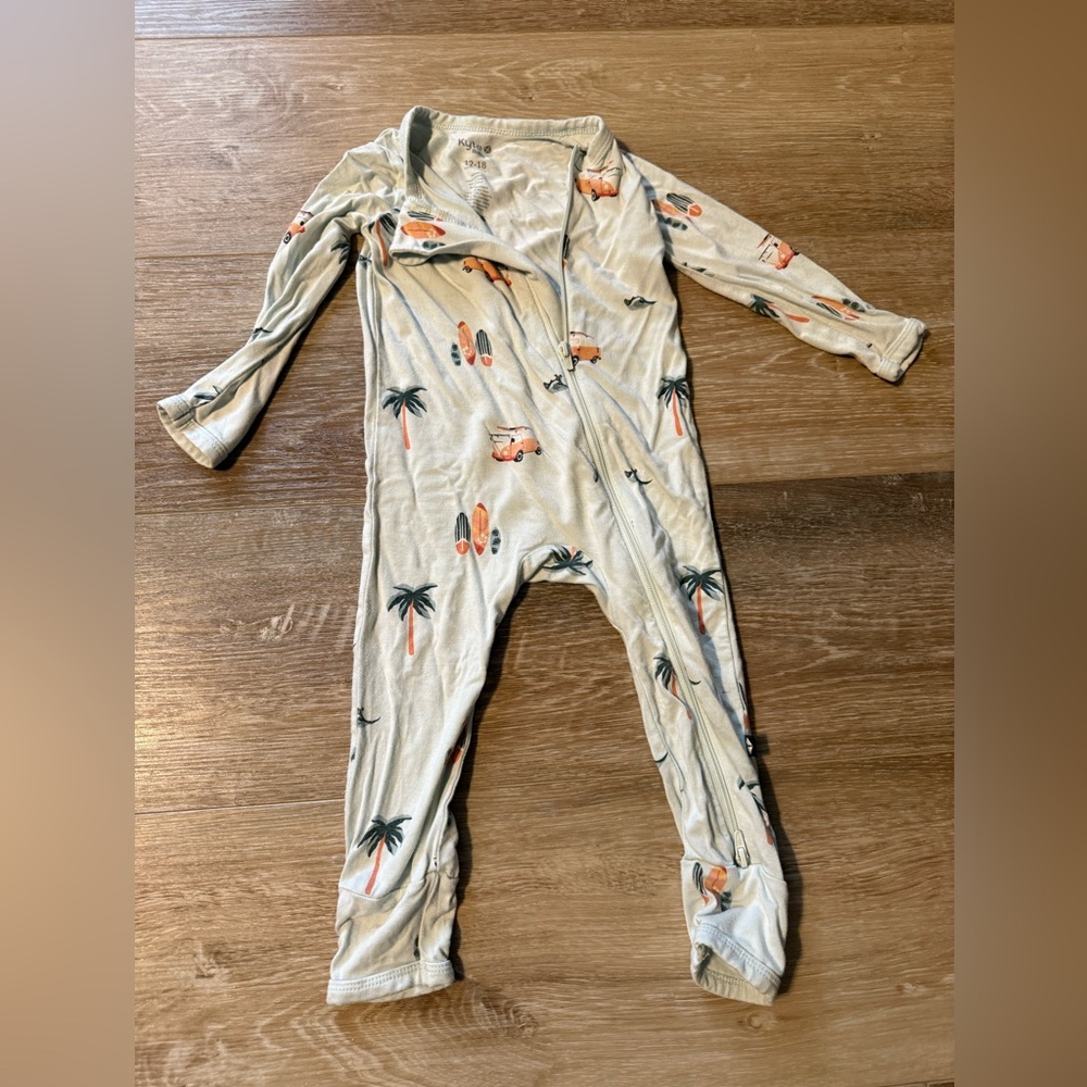 Kyte BABY Dew Surf- Surf and Palm Tree zippered Romper